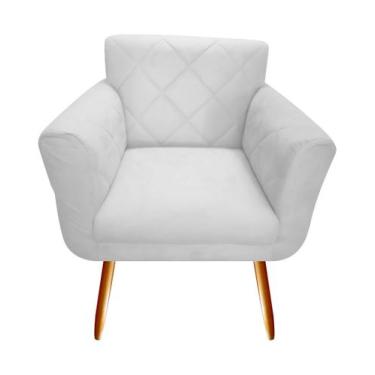 Imagem de Poltrona Decorativa Sabrina Couro Branco Pés Madeira Mz Decor - Mazzer