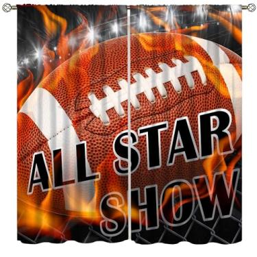 Imagem de AAVEUP Cortinas temáticas esportivas para meninos, futebol americano queima chama futebol 3D para adolescentes e crianças, tratamentos de janela modernos para berçário, quarto, sala de estar, 106,7 x