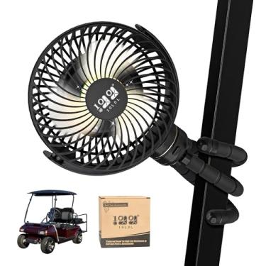 Imagem de 10L0L Ventilador de carrinho de golfe - suporte universal, bateria de 8000 mAh, ventilador de 3 velocidades, luz LED, tempo de execução de 56 horas, função de carregamento reverso para carrinho de