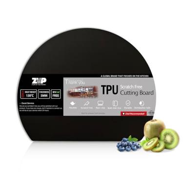 Imagem de ZVP Tapetes de tábua de corte de silicone espesso para cozinha, tábua de corte flexível de TPU, uso frente e verso, borracha antiderrapante, meio redondo, livre de BPA, não tóxico, seguro para