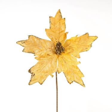 Imagem de Kit 8 Flores Amarelas Artificial Decoração Natal Brilho 21cm