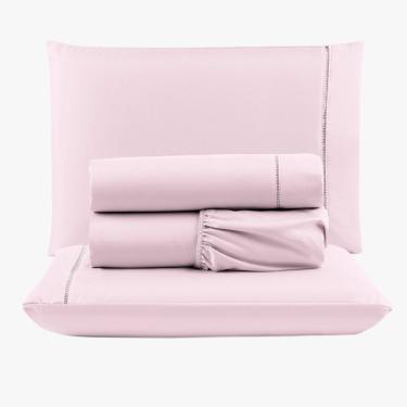 Imagem de Jogo De Lençol Peletizado 400 Fios Queen 4 Peças Barato - Casa - Hotel - Pousada - Rosa