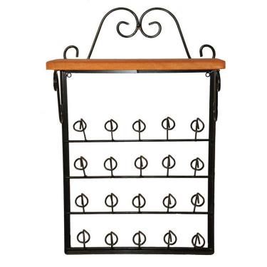 Imagem de Porta Copos De Parede Rústico Ferro E Madeira Artesanal Para 20 Copos