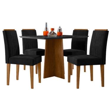 Imagem de Mesa De Jantar Ambiente Anitta 120x80 Cm Com Vidro Ype Preto E 4 Cadeiras Ana Veludo Preto