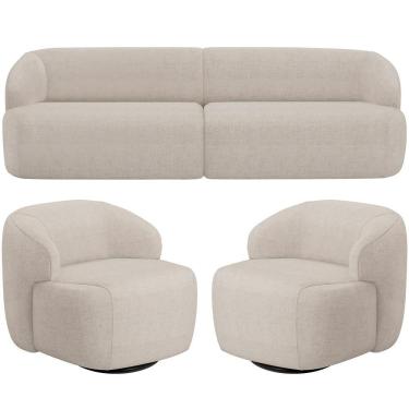 Imagem de Sofá 3 Lugares Curvo Orgânico Com 02 Poltronas Living 250cm Barolo L06 Linho Bege