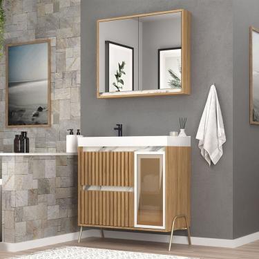 Imagem de Gabinete De Banheiro 80cm Com Lavatório E Armário Ref 890 Itapuã Thassos