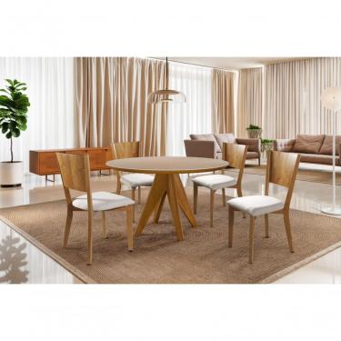 Imagem de Sala De Jantar Redonda Com Vidro Madeira Maciça 4 Cadeiras 1,20m Ametista - Harmonia Salas