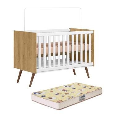 Imagem de Berço Mini Cama Q Encanto Retrô com Colchão Supreme Estrutura MDP Branco