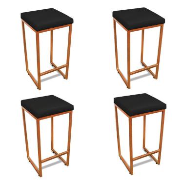 Imagem de Kit 4 Banquetas Alta Nick D03 Industrial Metal Assento Couro Sintético 70 Bronze, Preto D'Rossi