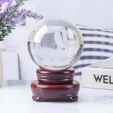 Imagem de mwpqbd Bola de cristal + suporte de madeira maciça, adequado para decoração para atrair riqueza e mudar a fortuna, transformar o infortúnio em adivinhação do olhar de boa sorte e adivinhação Feng Shui