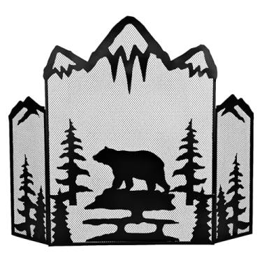 Imagem de BestGiftEver Tela De Lareira Decorativa 3 Painéis Com Um Urso Majestoso Da Montanha - Proteção Contra Incêndio Independente Em Malha Metálica Para Casa, Tema Cabana, Vida Selvagem E Floresta