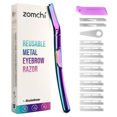 Imagem de ZOMCHI Dermaplane Razor Para Rosto Feminino, Navalha Facial E De Sobrancelhas Premium, Ferramenta Dermaplanagem Com Cabo Metal, Remove Pelos, Esfolia A Pele, 11 Lâminas (Arco-Íris)