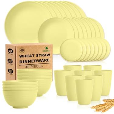 Imagem de Conjunto de louça de cozinha de plástico com 40 peças, canudo de trigo, conjunto de pratos para 8, conjunto de cozinha - ikeayellow