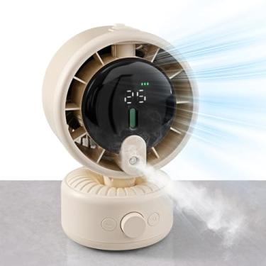 Imagem de OATSBASF Ventilador de nebulização de mesa, controle contínuo de 100 velocidades e 2 modos de umidificação com tanque de água de 300 ml, ventilador recarregável com oscilação automática e display