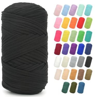 Imagem de Camiseta de 400 g para crochê, camiseta preta, tecido elástico grosso, fio de crochê para iniciantes, bolsa de tricô à mão, cesta, porta-copos, artesanato faça você mesmo/decoração de casa