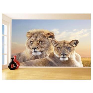 Imagem de Papel De Parede 3D Animais Leão Família Casal 3,5M Anm507 - Você Decor
