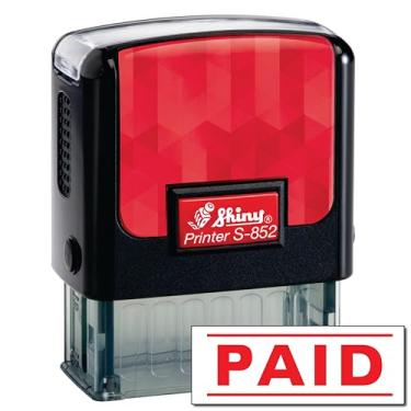 Imagem de Shiny Carimbo de borracha autotintado com carimbo pago, área de impressão de 1,27 cm x 3,5 cm, tinta vermelha, recarregável