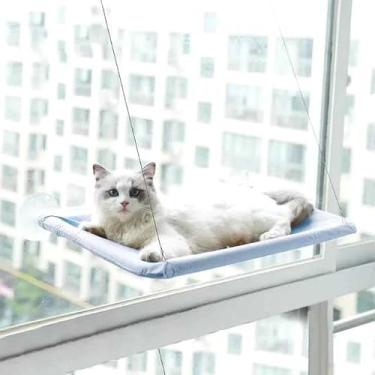 Imagem de Cama Para Gatos Rede Suspensa Suporta Até 20kg Cama De Animal De Estimação Assento De Janela De Sol (Azul Bebê)
