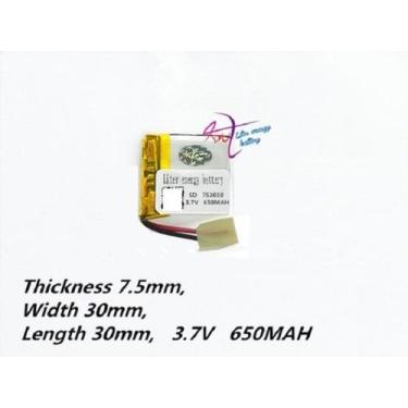 Imagem de Bateria 753030c/ 650mah 7,5mmx30mmx30mm 2 Fios 3,7v - - bgb