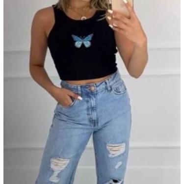 Imagem de cropped feminino borboleta malha canelada - moda filo