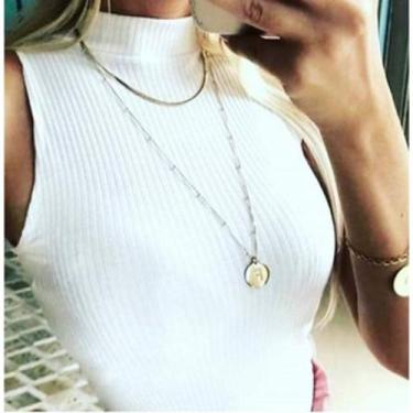 Imagem de Blusa feminina canelada gola alta manga cavada sem manga - filó modas 