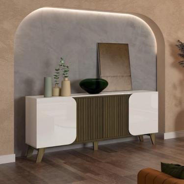 Imagem de Aparador Buffet 160cm 4 Portas Com Pés Retrô Multimóveis Cr50126 Off White-pinho Ripado
