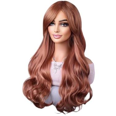 Imagem de Peruca Ondulada Com Franja Fibra Premium 75cm Preta (Ruiva)