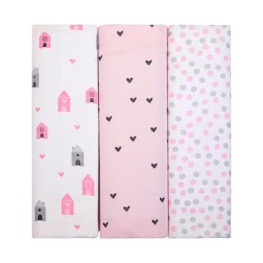 Imagem de Kit com 3 Cueiros Flanelados para Bebê 80x80 cm – 100% Algodão – Tecido Suave e Antialérgico – Enxoval Recém-Nascido – Era Uma Vez (Casinha)