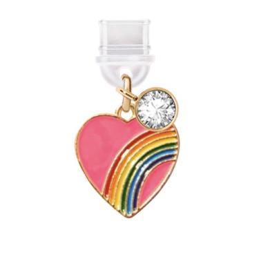 Imagem de ELISE & FONDA Porta de carregamento tipo C TP662 plugue antipoeira Little Love Heart com pingente de celular arco-íris para iPhone 15/16/Samsung/OnePlus/Xiaomi/oppo telefones Android (rosa choque)