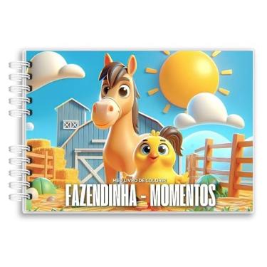 Imagem de Livro De Colorir Fazendinha cute Capa Holográfica 50 Desenhos Folha Grossa Capa Dura Wire-o A5 colorindo fazendinha kawaii