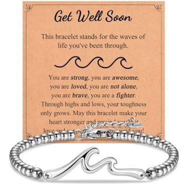 Imagem de IKIATY Presentes inspiradores para mulheres, pulseira inspiradora Wave of Life, Thinking of You Cheer Up Get Well, presentes de incentivo para mulheres amigas, Life is Tough But So Are You, adjustable