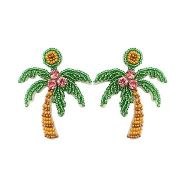 Imagem de Brincos pendentes de palmeira de coco tropical havaiano, boêmio, leve, folha, planta, verão, praia, férias, joias temáticas, Metal, Sem pedra preciosa