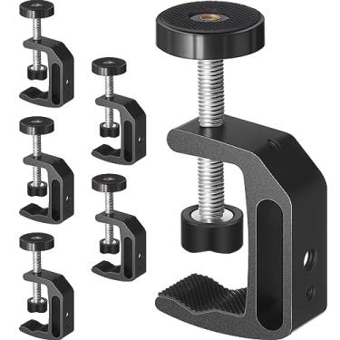 Imagem de Hicarer Braçadeira universal C de 6 peças com furo de rosca de 1/10.2 cm e 3/20.3 cm braçadeira de suporte de alumínio braçadeira de mesa para suporte de mesa para bancada monitor LCD flash mesas de
