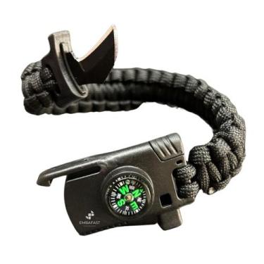 Imagem de Pulseira Paracord Sobrevivência Bússola Pederneira Militar Tática Faca