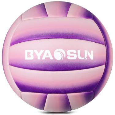 Imagem de BYAOSUN Voleibol de praia macio oficial tamanho 5, bolas de vôlei à prova d'água para treinamento para piscina interna e externa iniciante adolescente adulto (roxo)