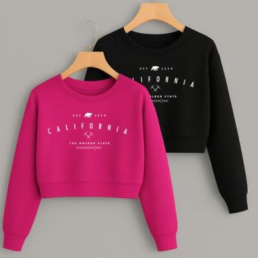 Imagem de Kit com 2 Cropped Moletom Estampa California Golden State Modinha Inve