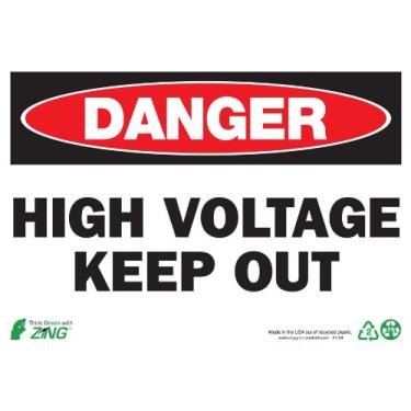 Imagem de ZING Placa de segurança ecológica 1104, perigo de alta tensão, 7Hx10W, plástico reciclado