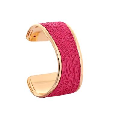 Imagem de Pulseira feminina de ráfia, colorida, grossa, declaração, onda irregular, férias, tropical, praia, primavera, verão, pulseira aberta à mão, boho, acessórios de bijuteria, One Size, Ráfia, Sem Pedra