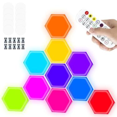 Imagem de Luzes de LED RGB para Jogos Hexagonais, Hexagonais RGB Lâmpada Hexagonal com Controle, Pacote com 10 Lâmpadas Hexagonais para Parede LED