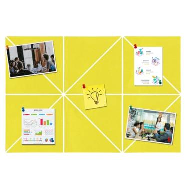 Imagem de HULAVO Placa de cortiça de feltro triangular, autoadesiva, quadro de avisos de feltro faça você mesmo, com 35 pinos para escritório, escola, casa, decoração de parede, adesivos, memos, fotos (amarelo)