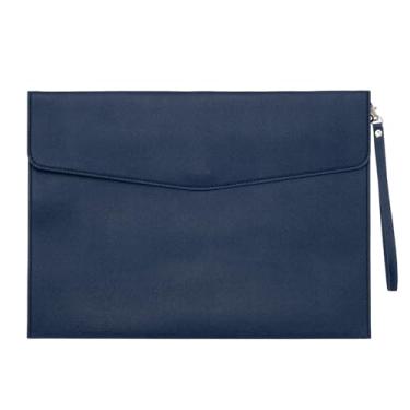 Imagem de PATIKIL Pasta de arquivo A4 de couro PU, organizador de documentos, pasta envelope com fecho de pressão para recibo de carta estilo 3, azul marinho