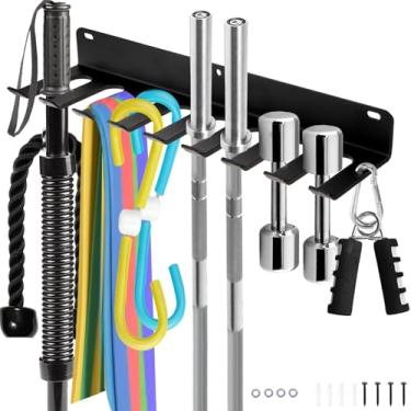 Imagem de Tebery Suporte de parede com 9 ganchos para academia, organizador de equipamentos de ginástica, cabide de acessórios de ginástica de metal para faixas de exercícios, cordas de salto, halteres, cintos