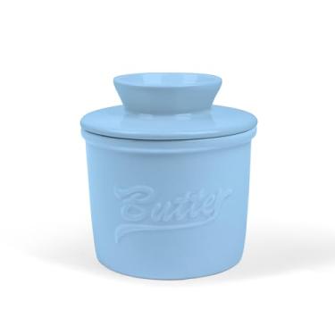 Imagem de fanquare Pote De Manteiga Porcelana Com Tampa, Linha Água Para Panela Cerâmica Francesa, Recipiente Selado Geladeira Bancada, Alfabeto Azul