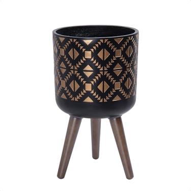 Imagem de D'vine Dev Vaso de 25 cm com suporte, vaso de plantas de meados do século com pernas para plantas de interior, bronze/preto, 88-G-B-6