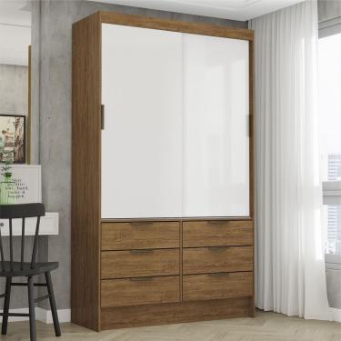 Imagem de Guarda-roupa 02 Portas De Correr 06 Gavetas Sevilha Cinamomo/branco