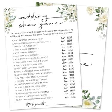 Imagem de Jogos de chá de panela de eucalipto 30 convidados, sapatos de casamento jogos de noiva para chuveiros, rosa branca casamento festa de noivado atividade suprimentos de festa/verde-07