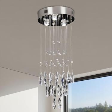 Imagem de YPQXYHDA Lustre Moderno De Luxo Com 3 Luzes 11,8'', Luminária Pendente Teto Embutida, Cristal K9 Para Corredor, Sala Estar E Quarto