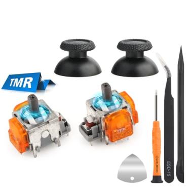 Imagem de Pacote com 2 Joysticks TMR para PS5 Joystick Eletromagnético Substituição para PlayStation 5 PS5 Bastões Anti-Drift com Acessórios Thumbstick com Ferramentas de Reparo (Laranja)