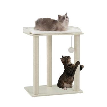 Imagem de FourFurPets Condomínio grande de torre para gatos de 68 cm, arranhadores para gatos internos, placa grande, três postes de arranhar de sisal completos de 59,9 cm, branco