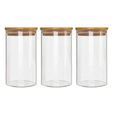 Imagem de Kit 3 Potes Borossilicato Hermético Tampa Bambu 600ml Class - CLASS HO